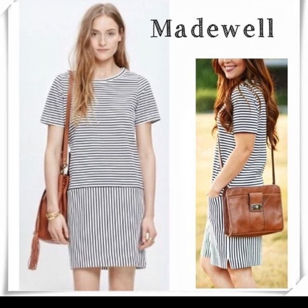 MADEWELL Dockside Dress Navy White Stripe Preppy Coastal Cotton XS - Picture 3 of 6
